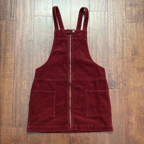 Burgundy Wide Wale Corduroy Overall Mini Dress, Size Medium - Picture 1 of 9